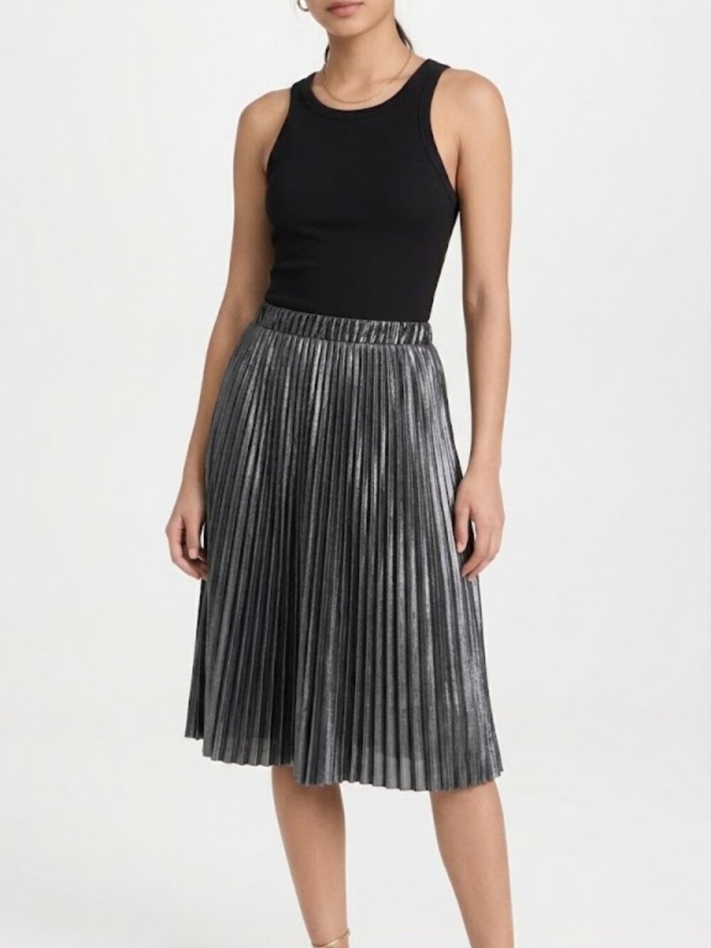 Zara metallic gunmetal black shimmer pleated skirt Size L